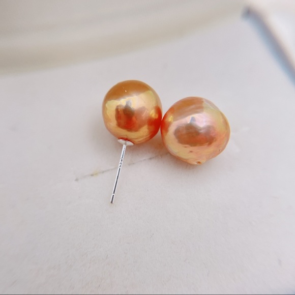 Pearl Studs, Genuine Baroque Edison pearl - Picture 12 of 12